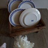 6 dessert plates blue checkerboard décor style Lustucru Oxford Brazil