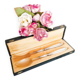 Salad servers in horn and silver metal