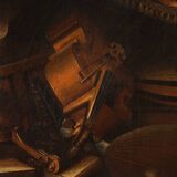 Ecole lombarde du XVIIIe siècle, nature morte avec instruments de musique
