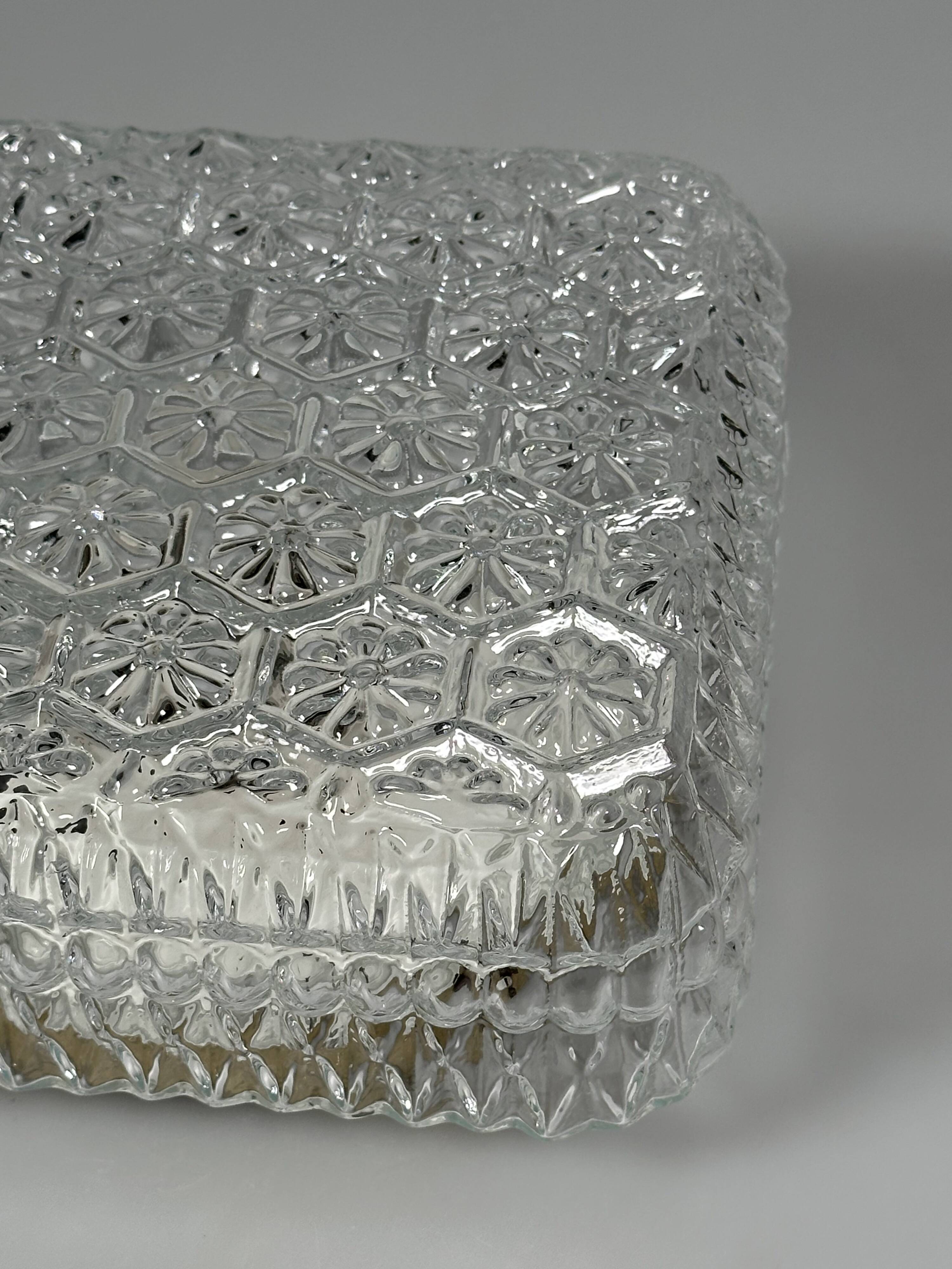 1960s 1970s Ceiling Lamp Flush Mount in Glass & Metal Space Age Design