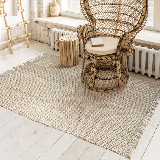 Beige jute and cotton rug 120 x 170 cm