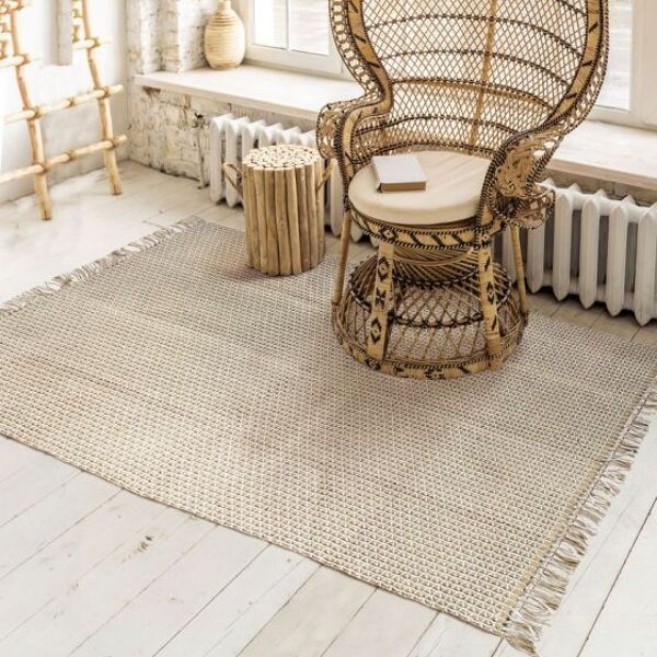 Tapis en jute et coton beige 120 x 170 cm