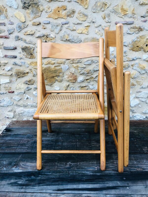 Set de 2 chaises pliantes vintage, cannage rotin pour Habitat, circa 70/80