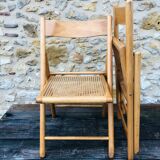 Set of 2 vintage folding chairs, rattan cane for Habitat, circa 70/80