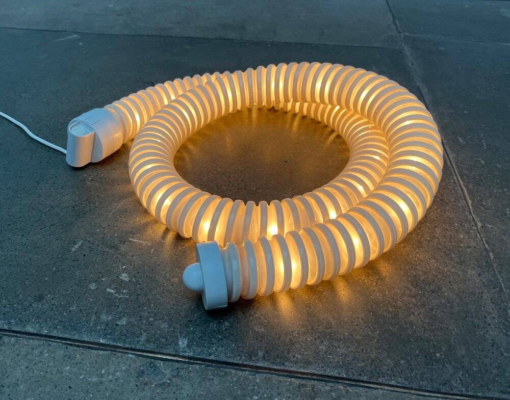 Snake floor lamp Boalum postmodern space age model by Livio Castiglioni and Gianfranco Frattini for Artemide, 1970s.
