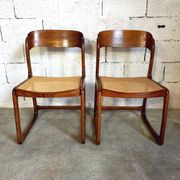 Suite of 2 vintage chairs sleigh canées Baumann 70s