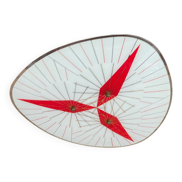 Plafonnier vintage triangulaire verre et laiton circa 1970s