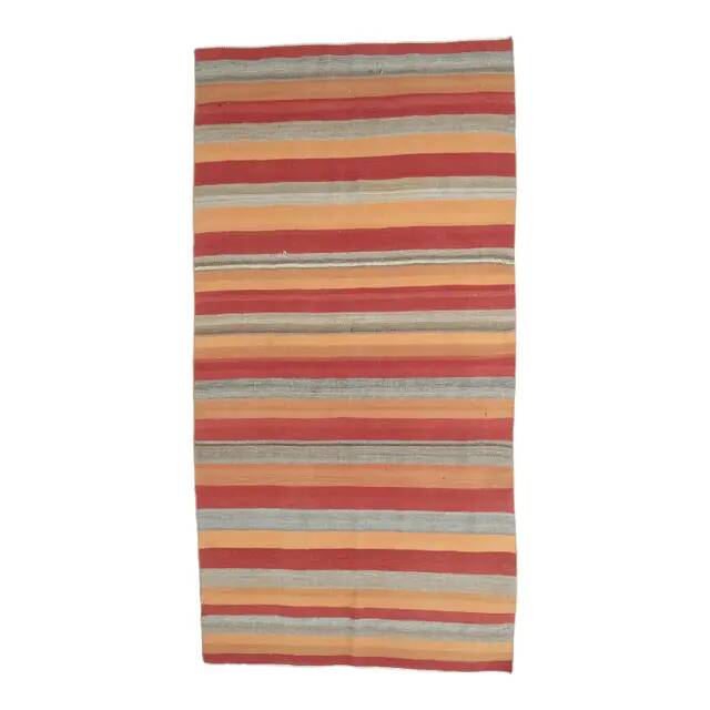 Vintage Turkish Handwoven Flatweave Wool Kilim Rug 116x220