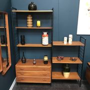 2 bay teak ladderax shelving system by with chest of drawers by staples