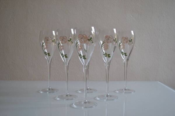 6 flutes à champagne Perrier Jouet modèle Belle époque par Emile Gallé