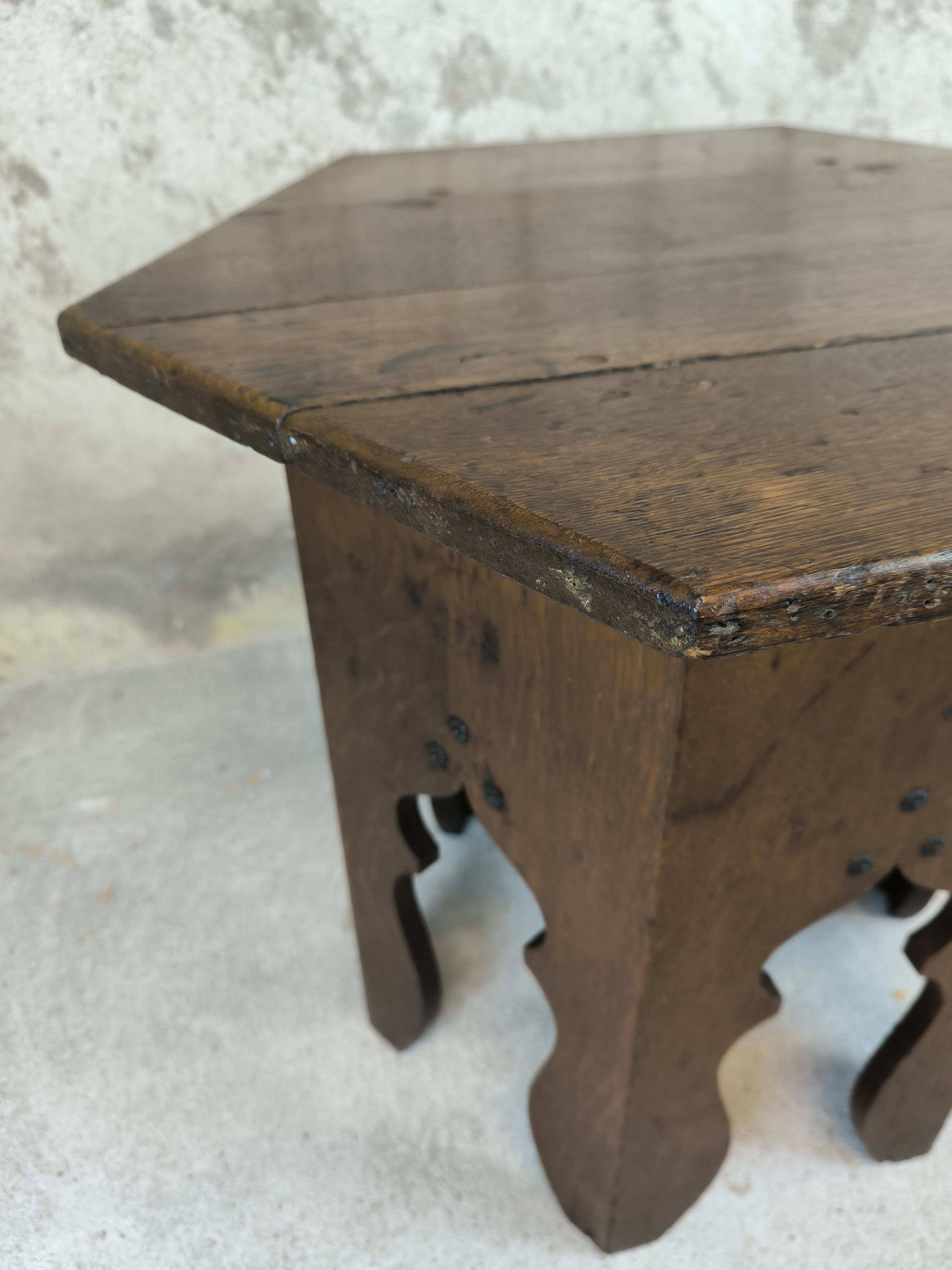 Vintage hexagonal side table in solid oak