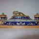 Old 18th-19th century inkwell with polychrome and salamander decoration
