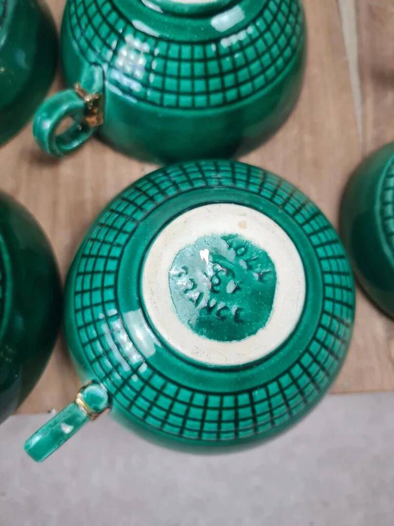 Service à café / thé Saint-Clément modèle 4044 vert émaillé doré – Art déco