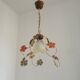 French Vintage Leaf Metal and Wood Hanging Light Textured Glass Shade