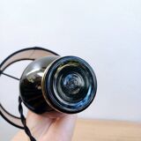 Lampe de table vintage en opaline noire avec abat-jour en velours neuf