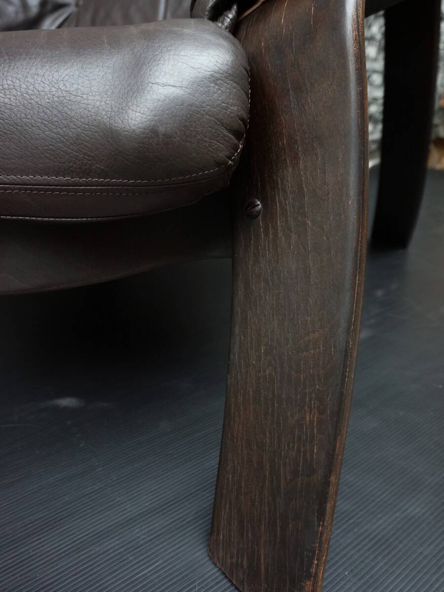 Brutalist brown Leather low Lounge Chair, Norway 1970s