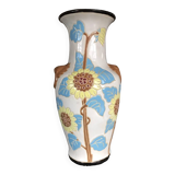 Glazed ceramic vase with polychrome decoration of sunflower flowers 36 cm