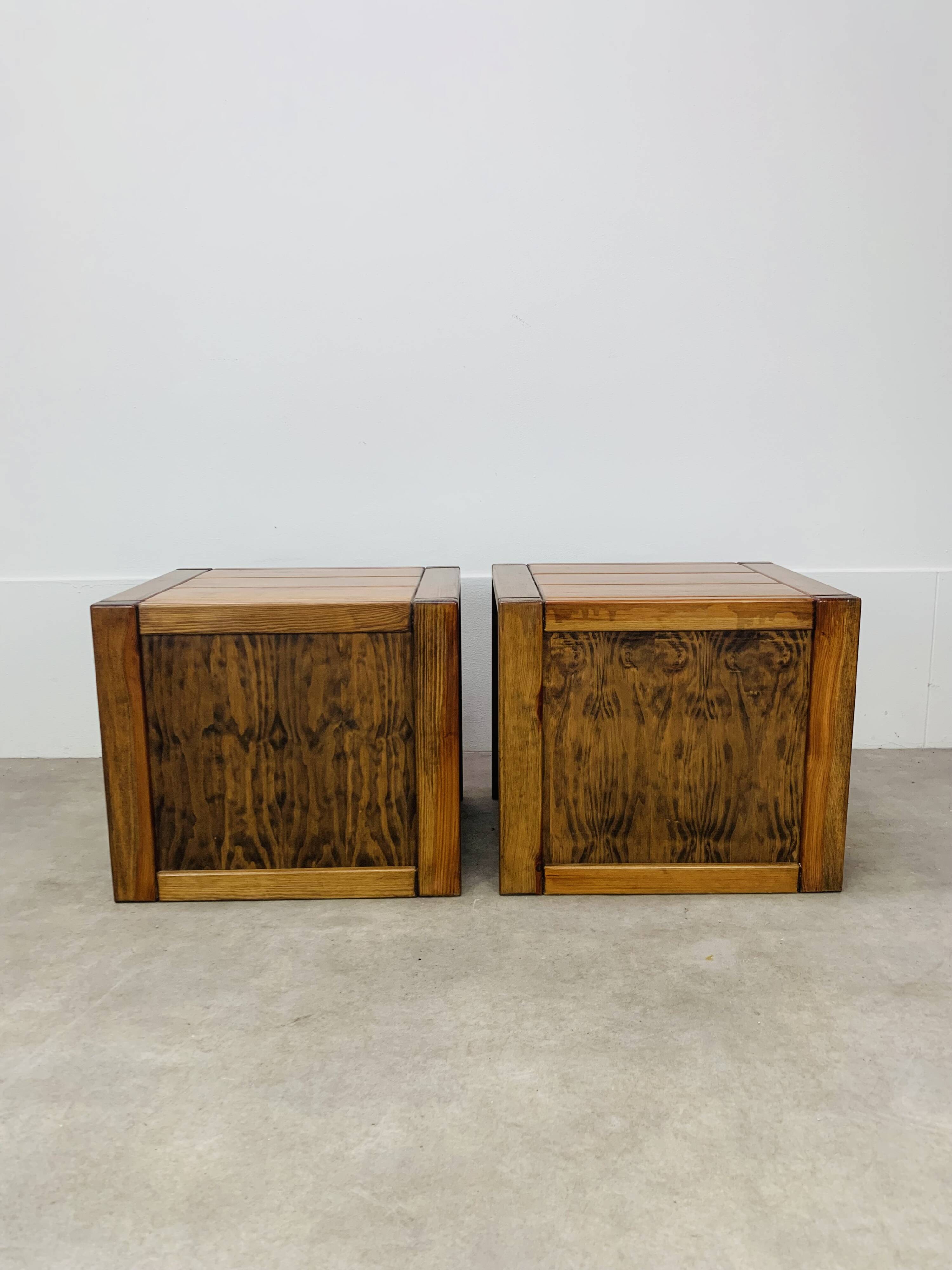 Pair of vintage Maison Regain elm bedside tables