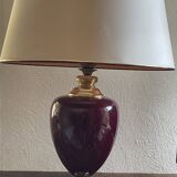 Large burgundy ceramic and brass table lamp