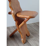 Series of 4 brutalist chairs carved in solid pine 1970