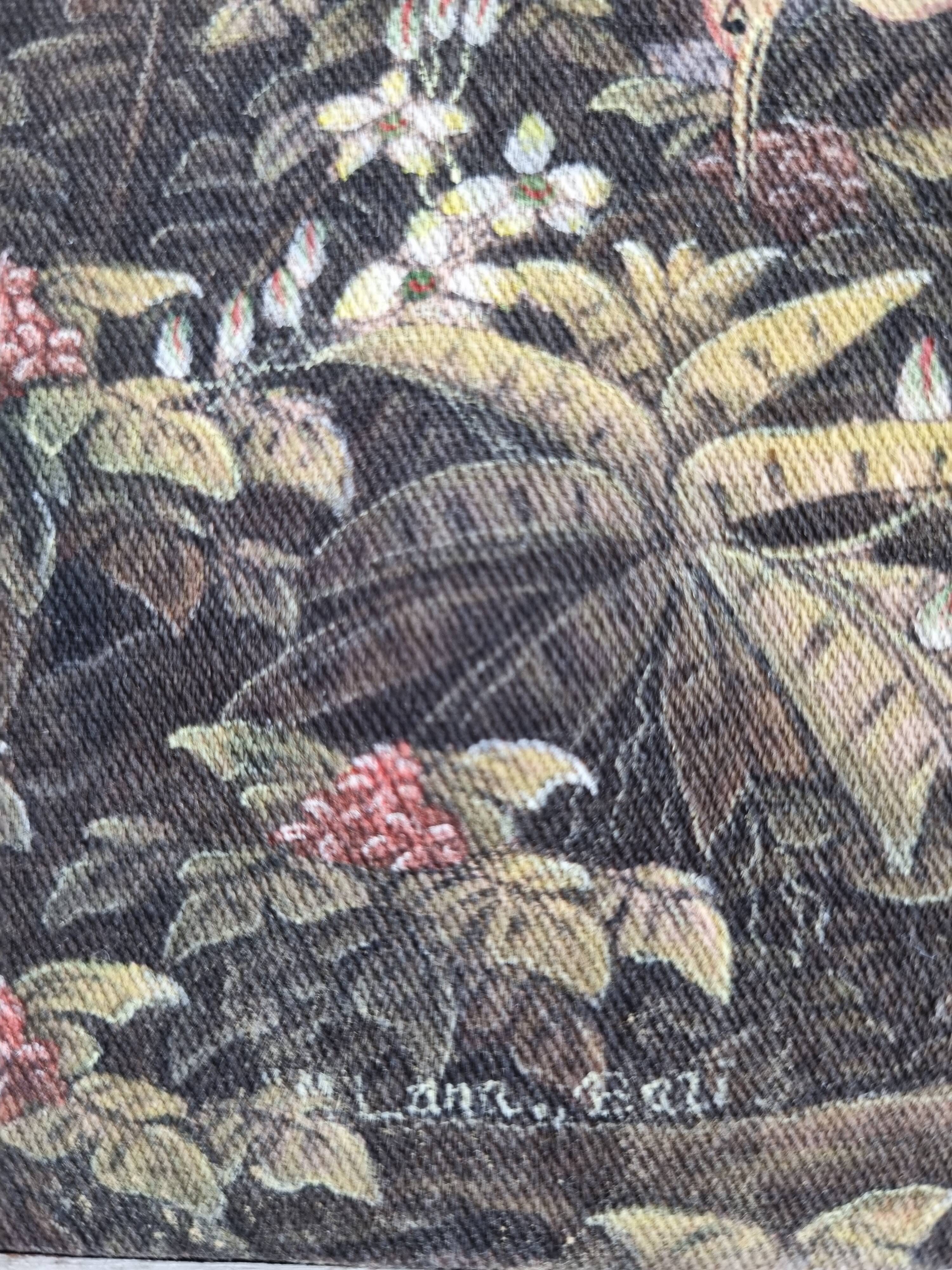 Tropical scene of Bali, painting on canvas in carved teak 33x38 cm.