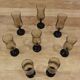 8 vintage smoked champagne flutes with black feet Arcoroc