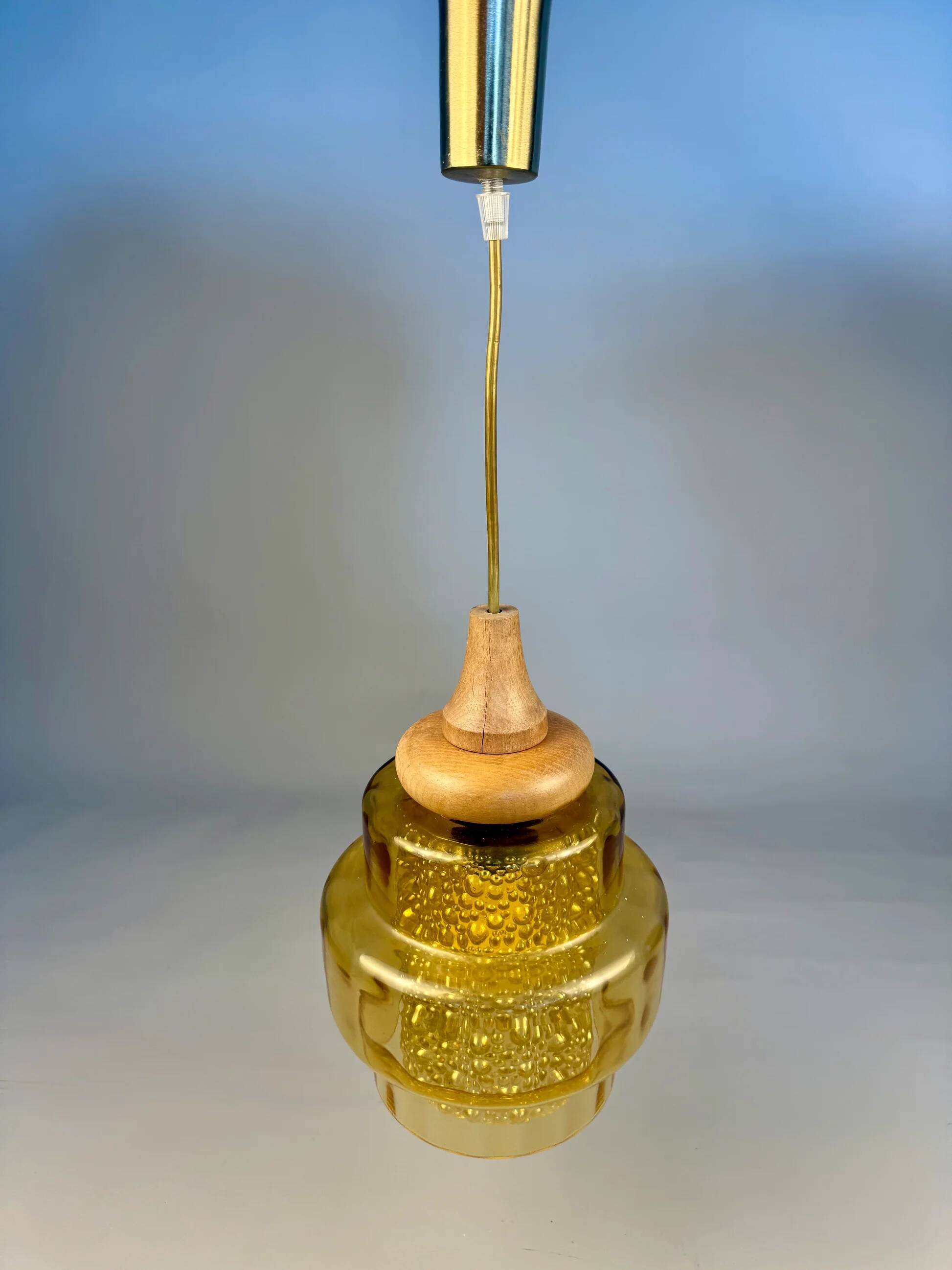 Amber glass vintage pendant, 1960s–70s style