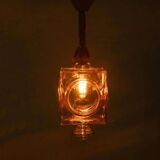 Japandi suspended glass lamp, vintage cubic bohemian glass lamp.