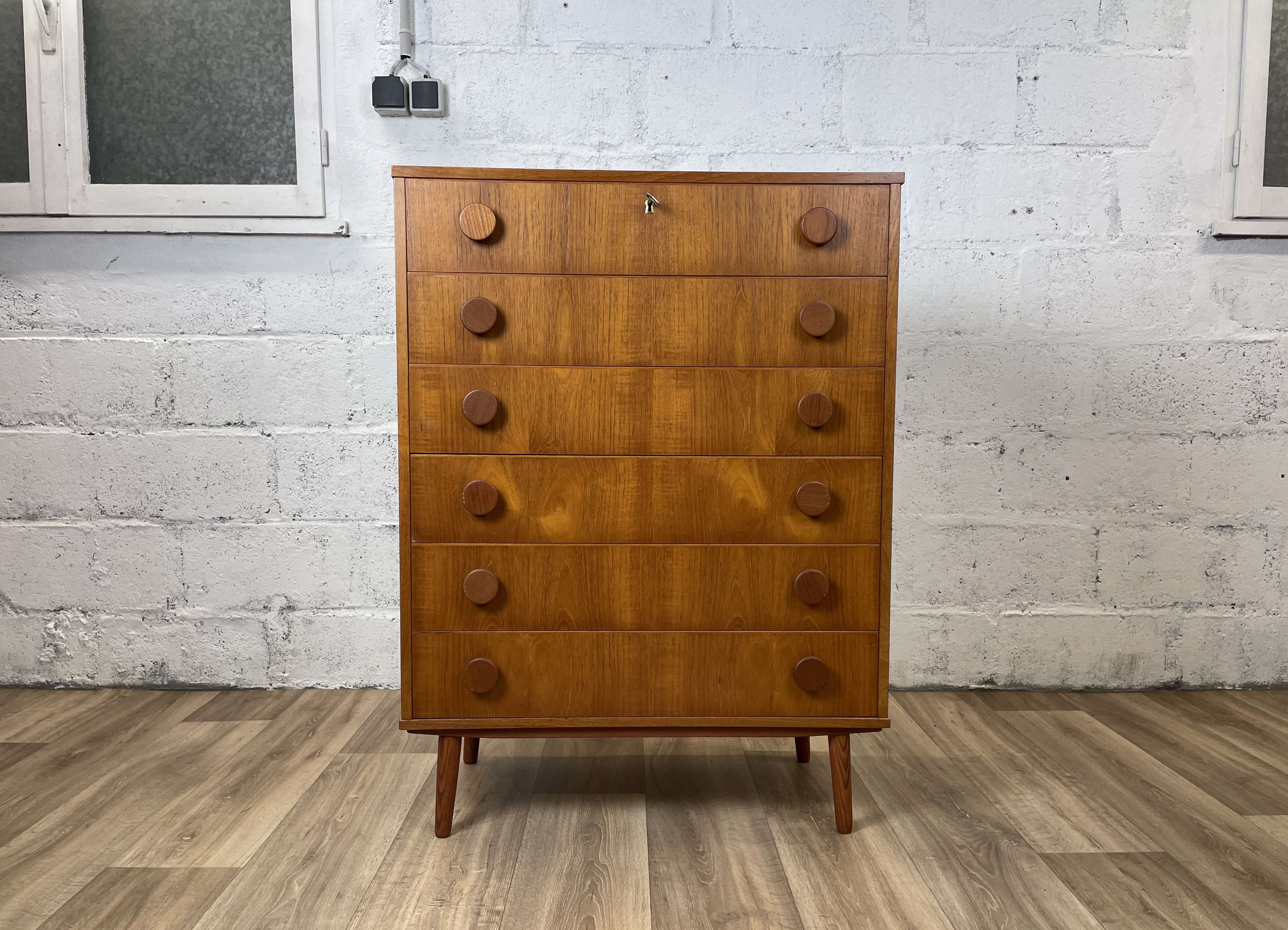 Scandinavian chest of drawers 6 drawers vintage teak, 60s