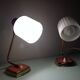 Pair of bedside lamps in structured white opaline and brass, vintage 60