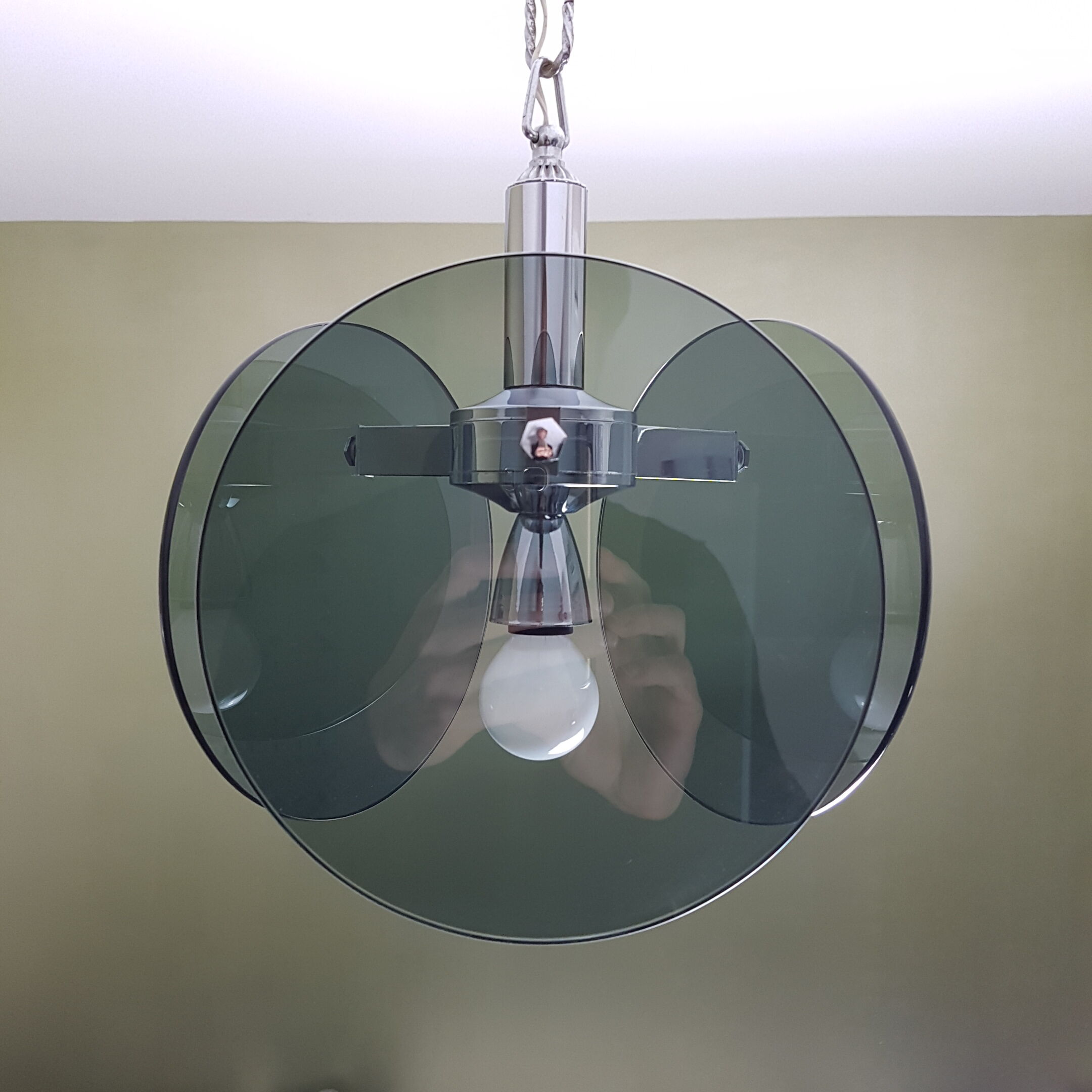 Metal chrome and smoked glass chandelier