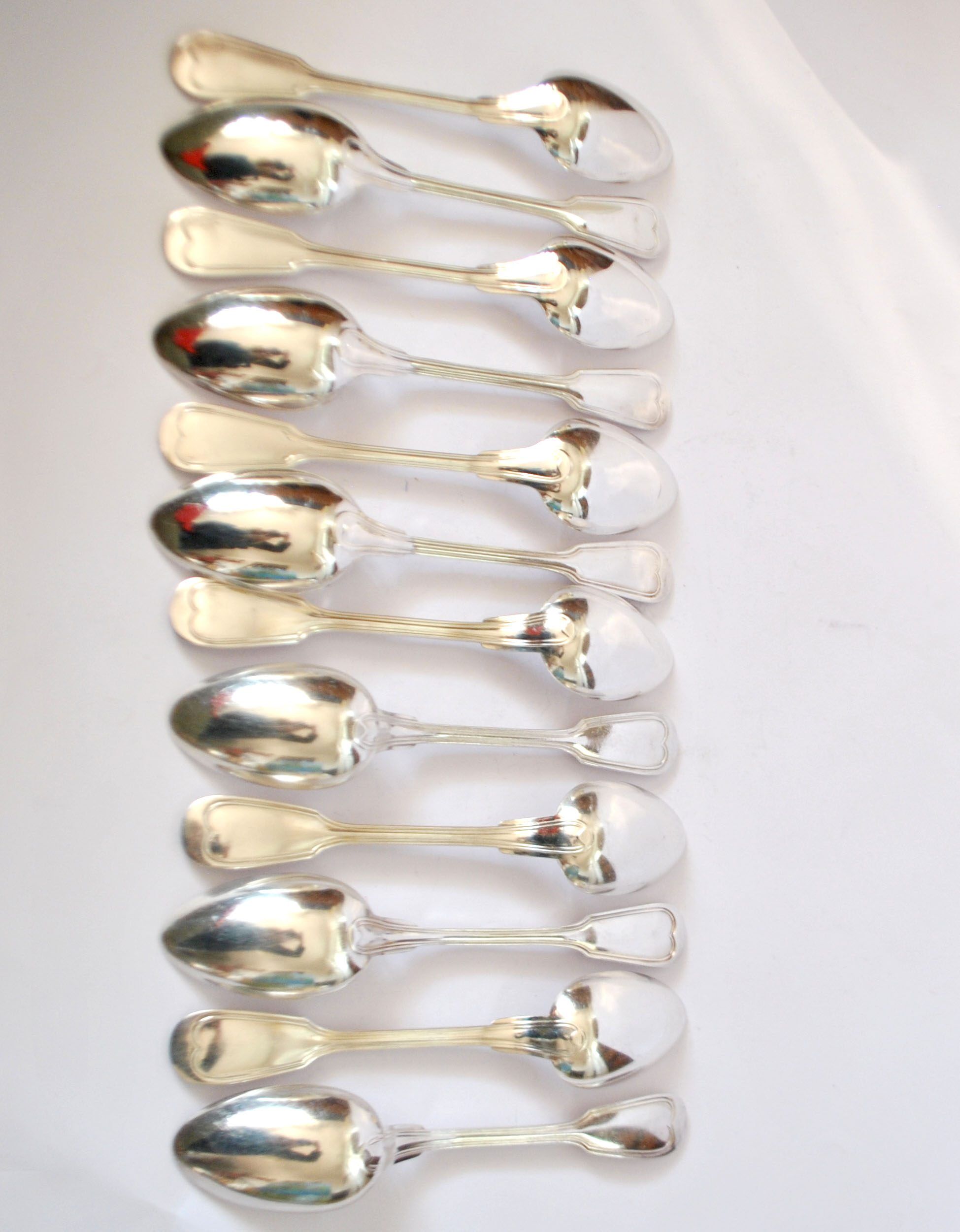 ST MEDARD set of 12 soup spoons antique net pattern silverware style Chinon 21 cm