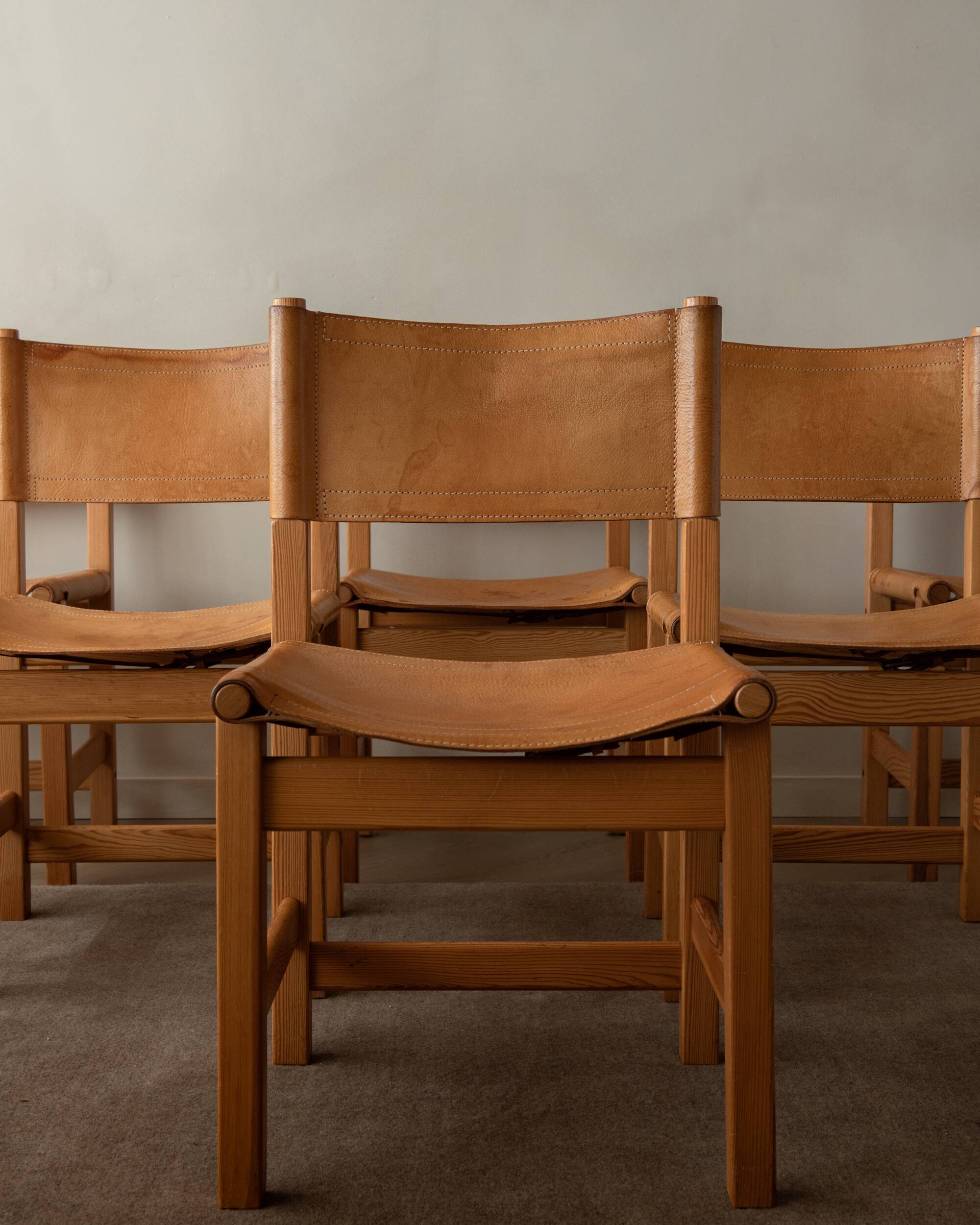 Vintage Kotka Dining Chairs Tomas Jelinek IKEA, Pine Leather 1980s Set of 6