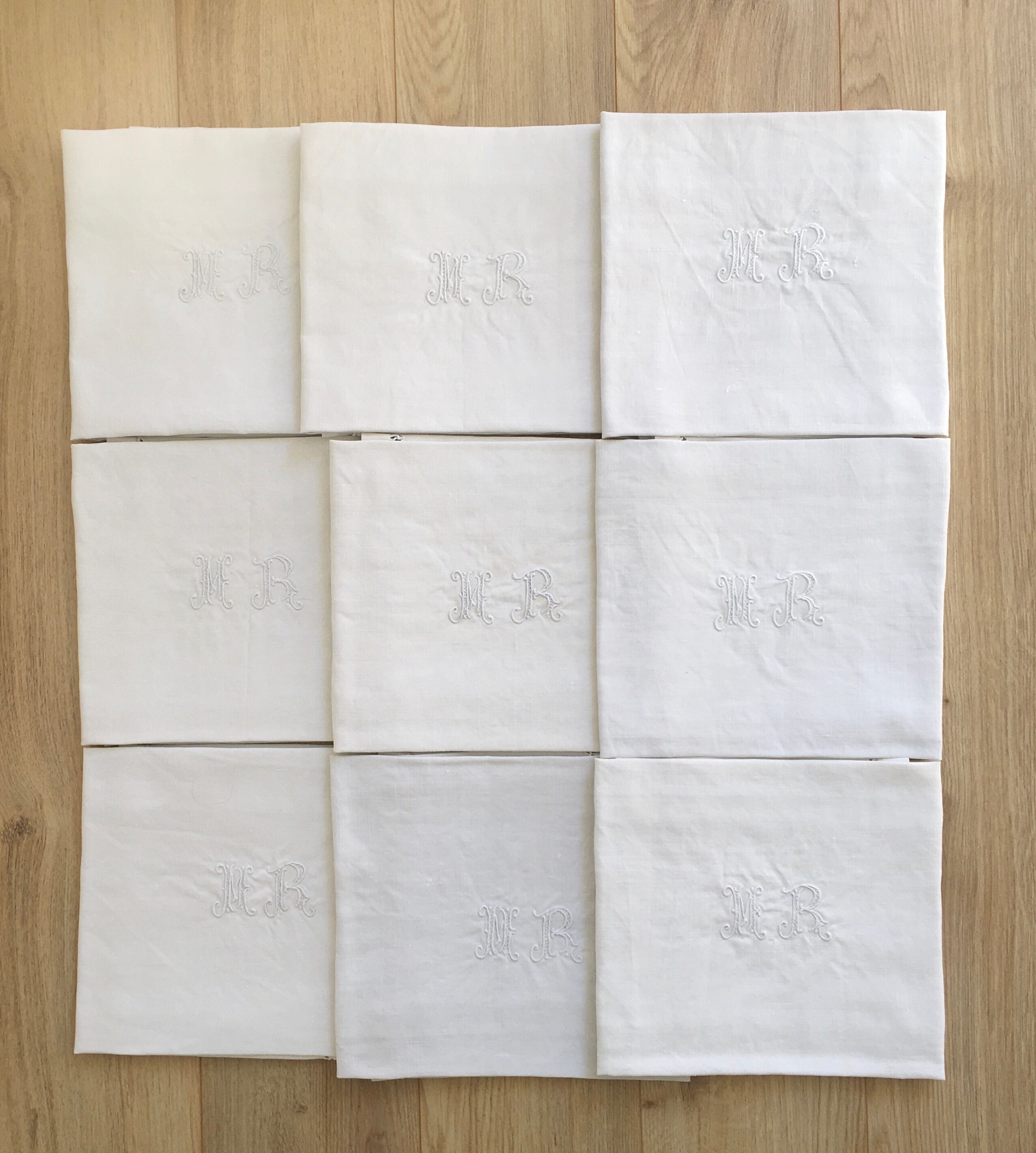 Set of 9 hand-embroidered linen towels