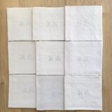 Lot de 9 serviettes en lin brodées main