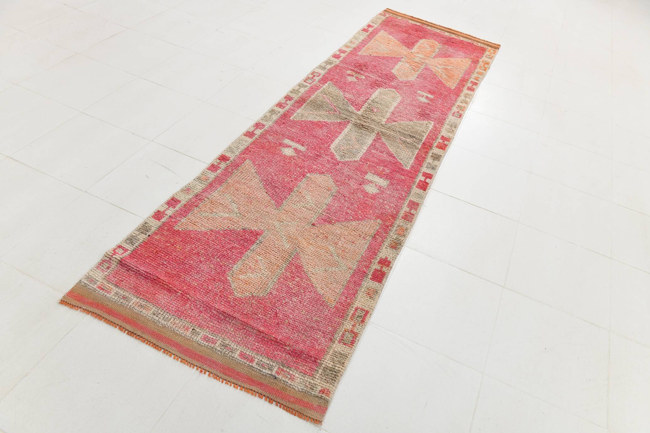 3x10 Faded Pink Handmade Orientel Runner, Decorative Hall Rug, 92x307Cm