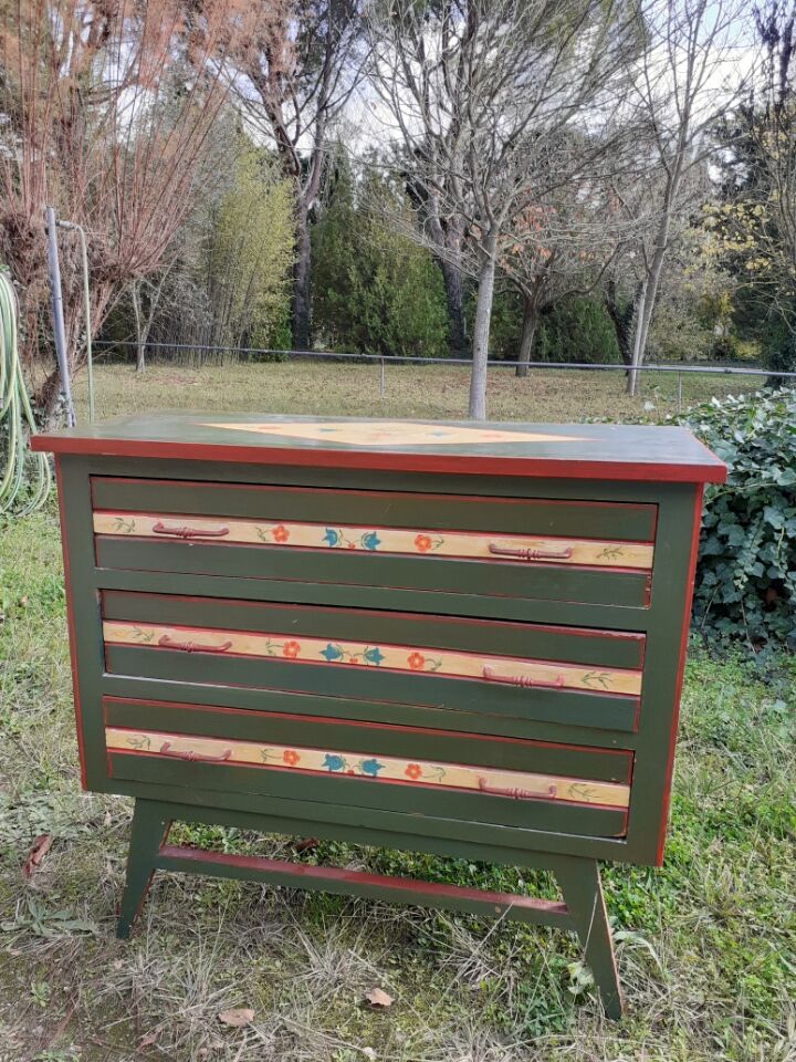 Commode vintage des années 70 avec motif floral