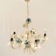 Vintage chandelier bouquet of blue flowers 5 candles in painted sheet metal.