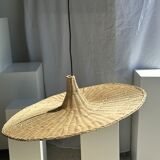 Large suspension, rattan luminaire in hat shape D:80cm