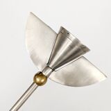 Pair of postmodern 1980s candlesticks, stainless steel and brass