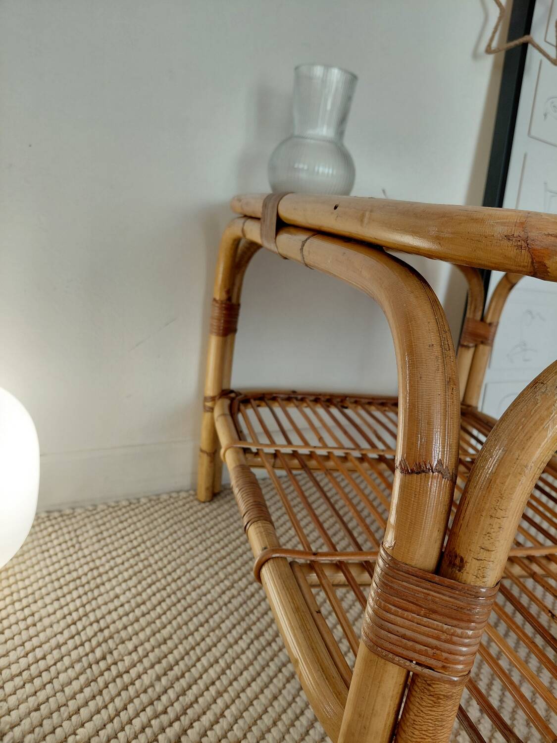 Vintage rattan coffee table from the 70s - organic lines, Riviera spirit.
