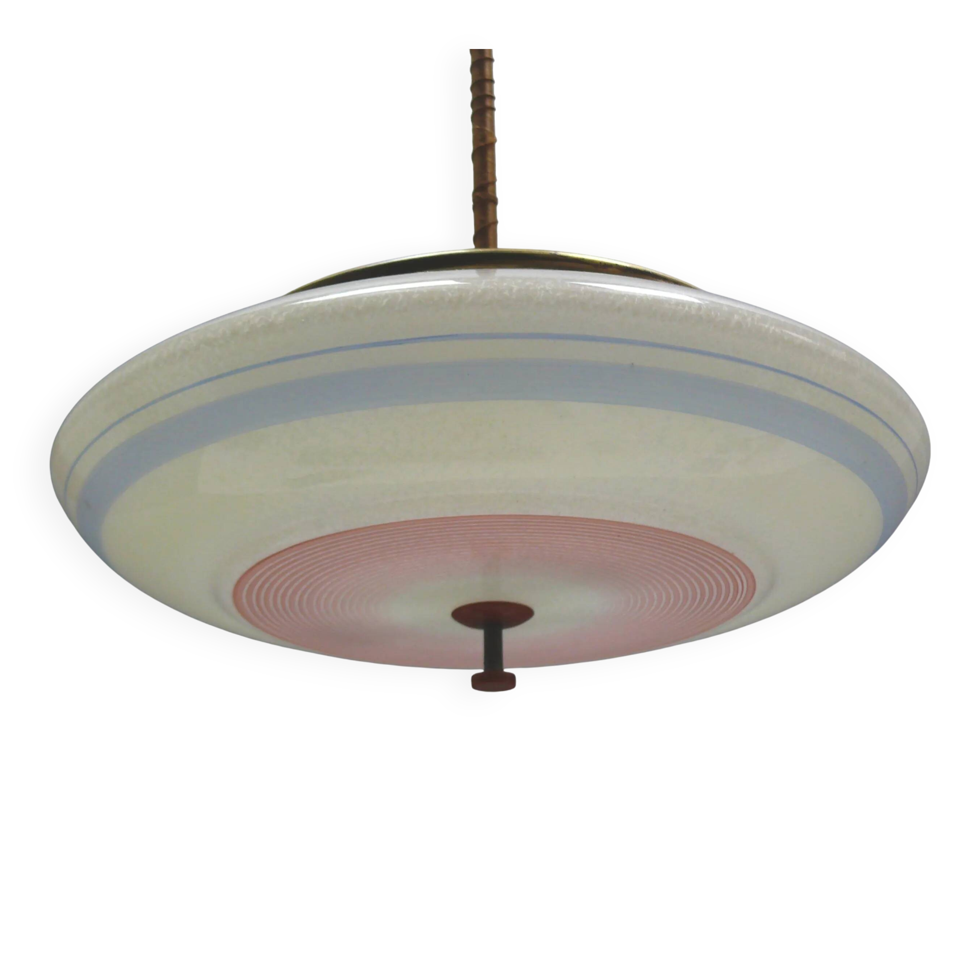 Suspension Art Déco en laiton blanc et verre - années 1930-1950