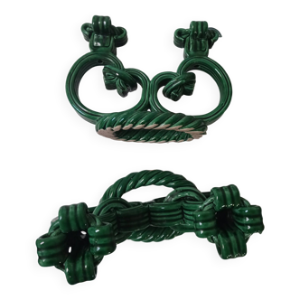 Pair of Vallauris green rope candle holders