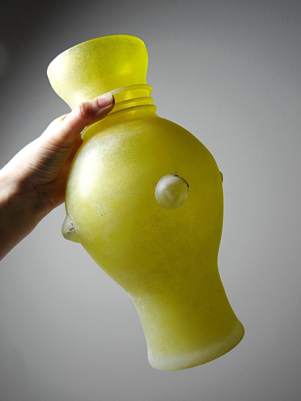 Murano baluster vase, yellow, frosted glass in Seguso style, vintage 1960.