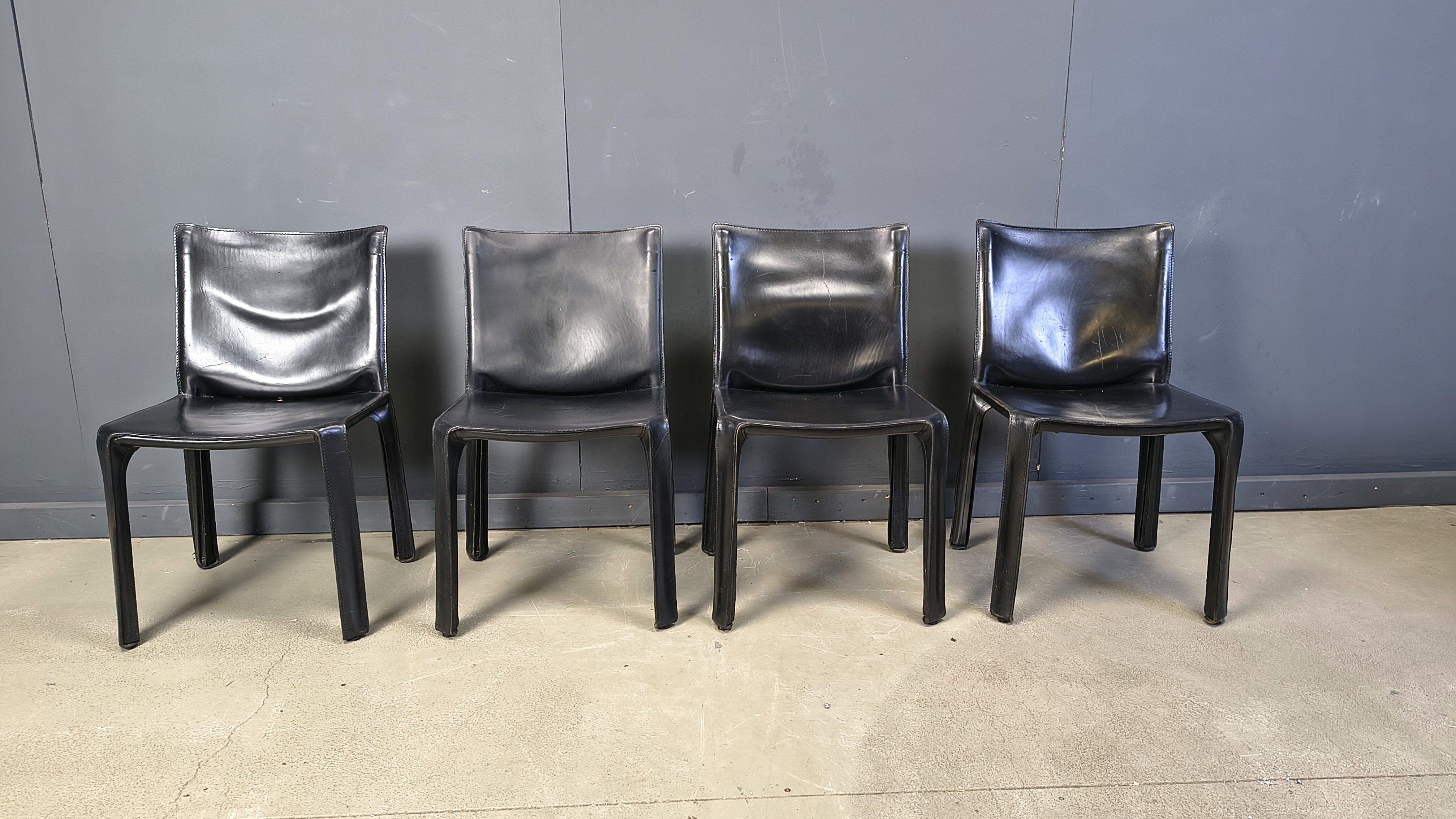 Black leather Mario Bellini Cab dining chairs Italy, 1970s - set of 4