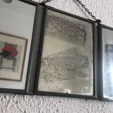 Miroir vintage 1940 triptyque barbier coiffeur bateau mer - 16 x 37 cm