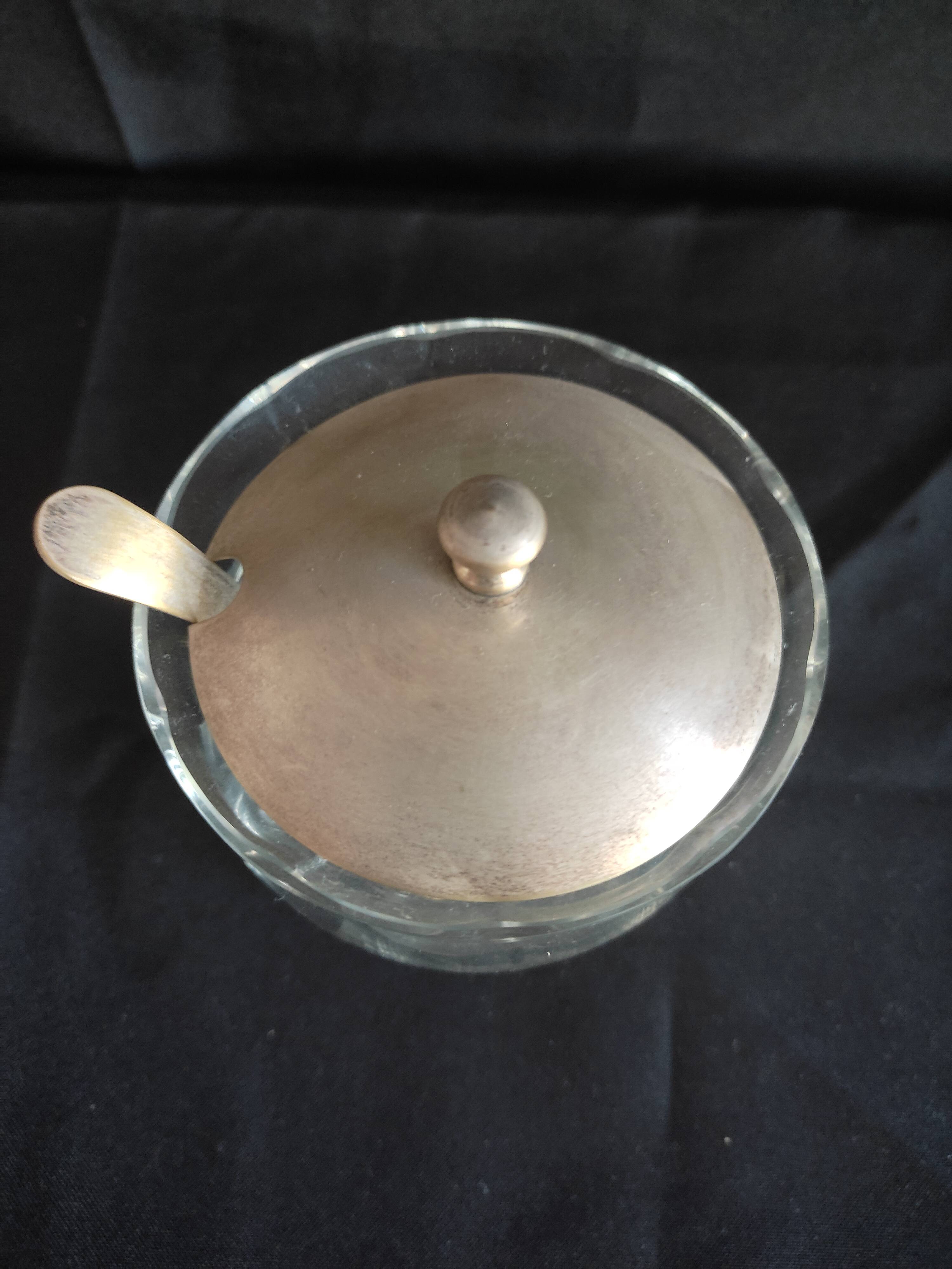 Silver plated glass sugar bowl