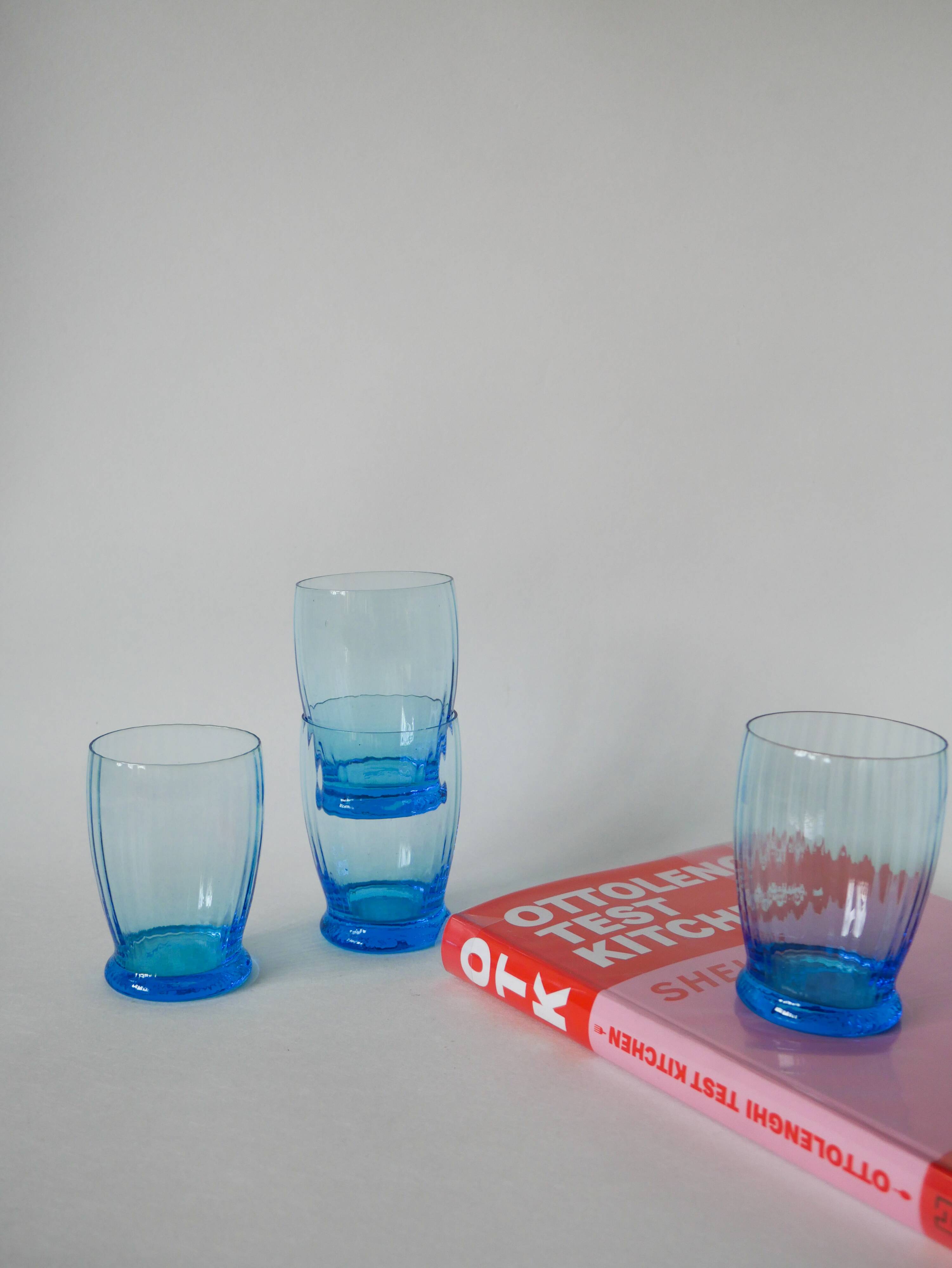 set of 4 art deco turquoise water glasses 1930