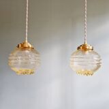Space Age pendant light in yellow clear glass (13 available), 1960s-70s