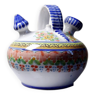 Spanish ceramic water bottle with vintage painted flowers
